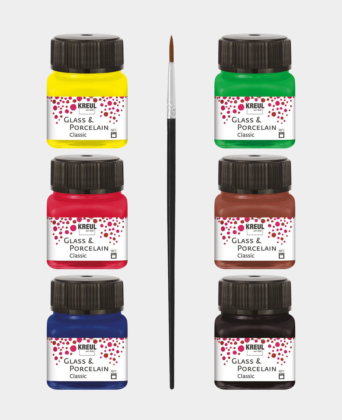 KREUL Glass & Porcelain Paint, Classic Color Set, 6 x 20 ml incl. brush