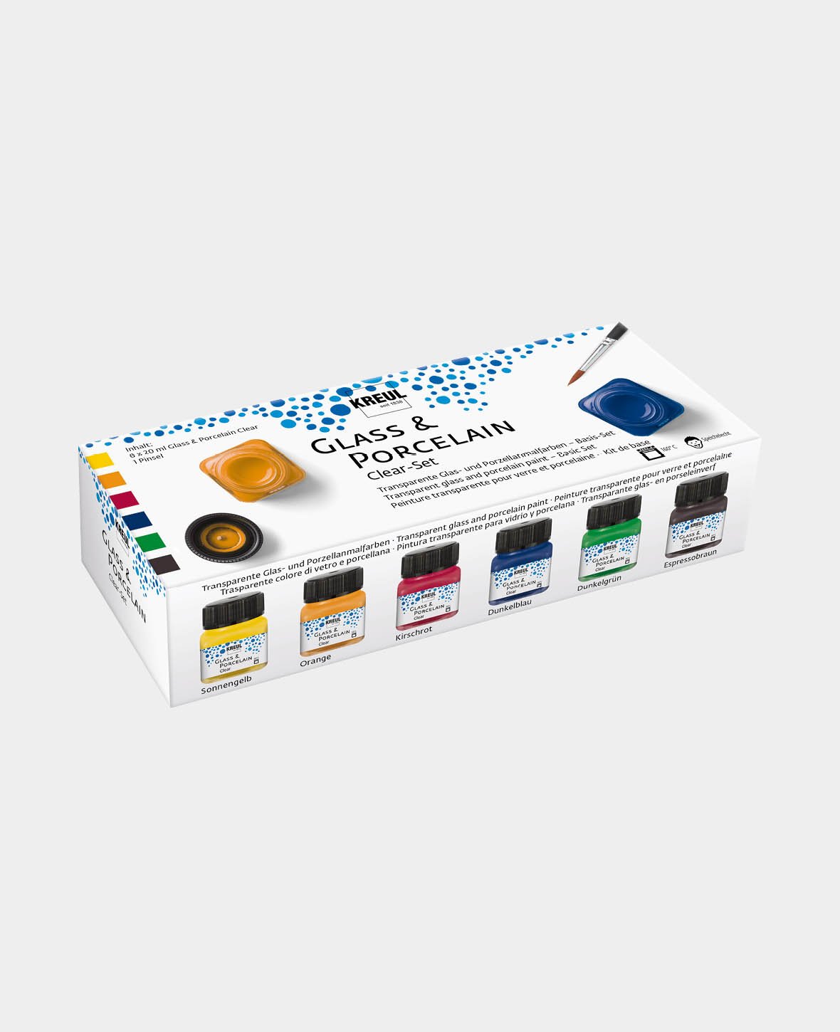 KREUL Glass & Porcelain Paint, Clear Set, 6 x 20 ml incl. Brush
