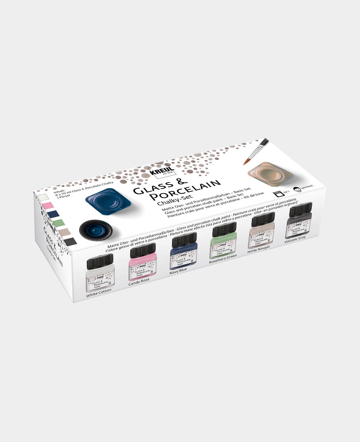 KREUL Glass & Porcelain Paint, Chalky Set, 6 x 20 ml including brush
