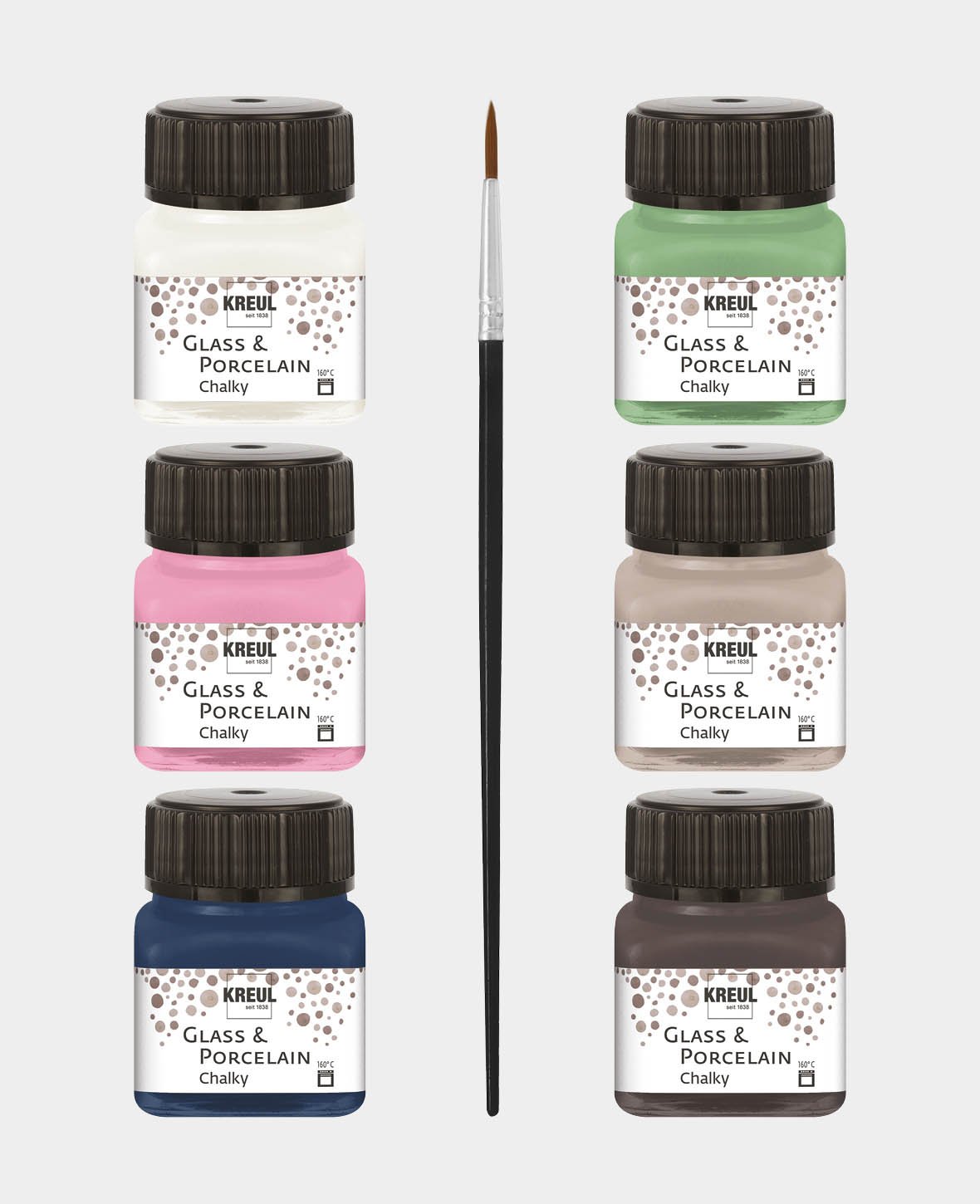 KREUL Glass & Porcelain Paint, Chalky Set, 6 x 20 ml including brush