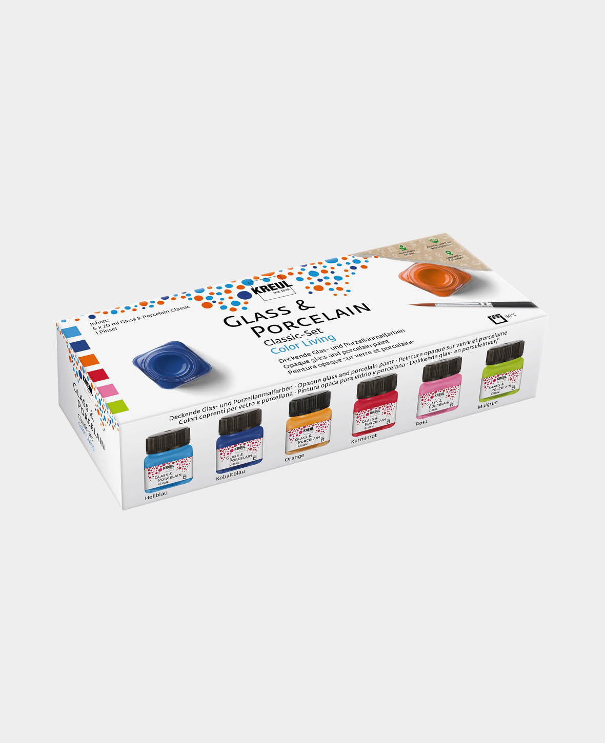 KREUL Glass & Porcelain Paint, Classic Color Living Set, 6 x 20 ml including brush