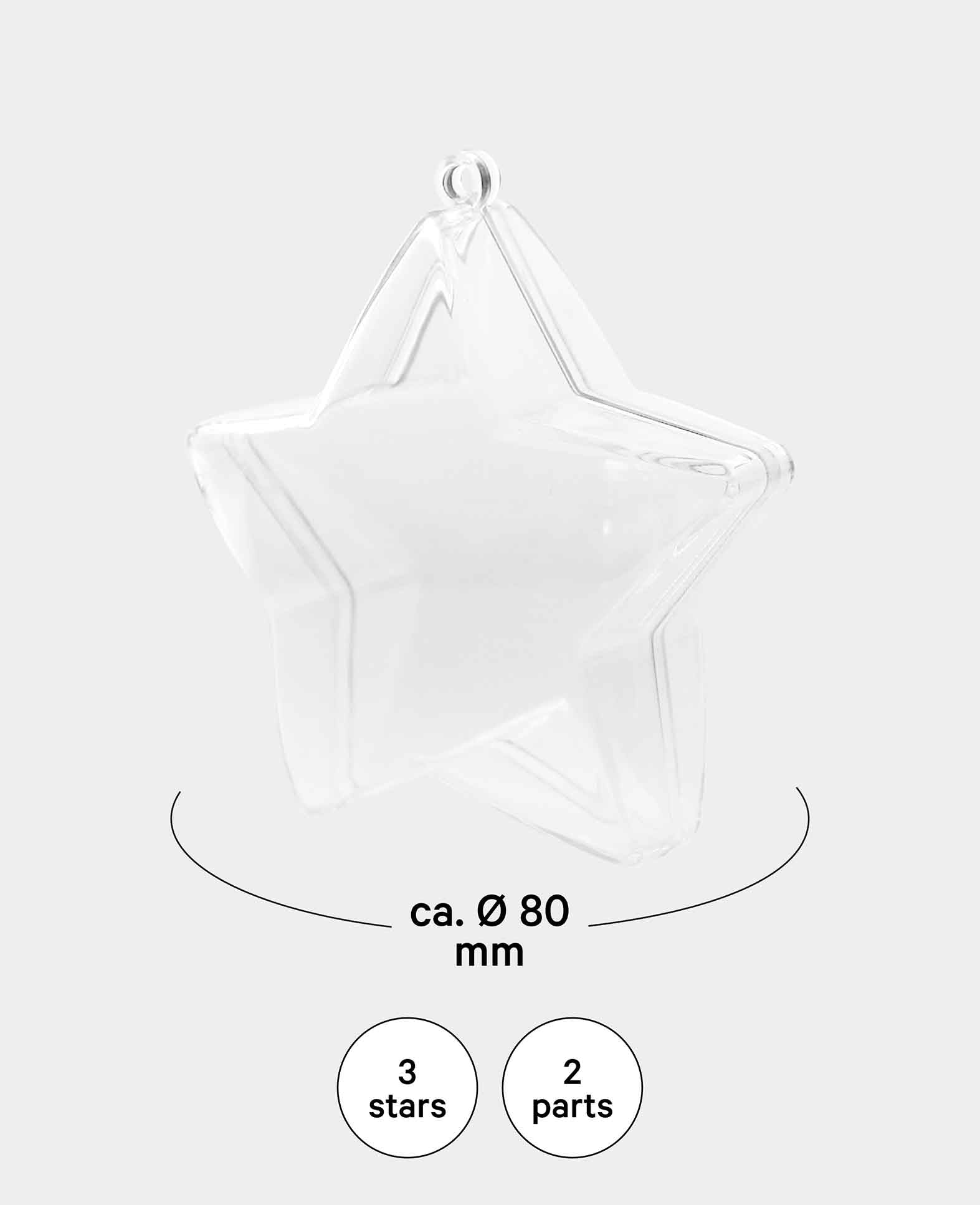 Plastic Mold Star, Transparent, 80 mm, 3 pcs.