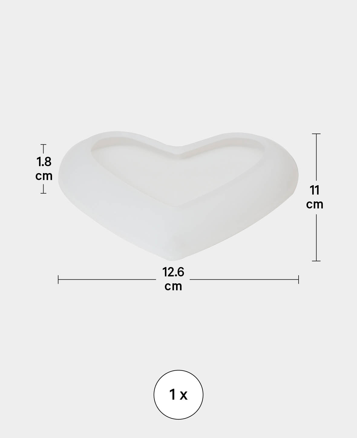 Silikon Giessform, flache herzförmige Schale, 126 x 110 x 18mm