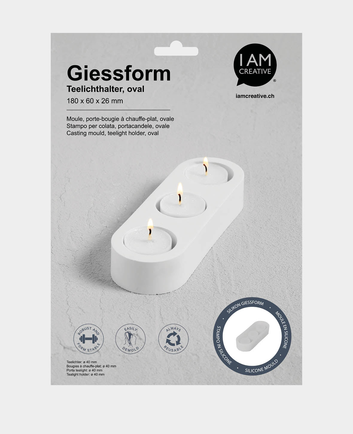 Silikon Giessform, Teelichthalter oval, 180 x 60 x 26mm