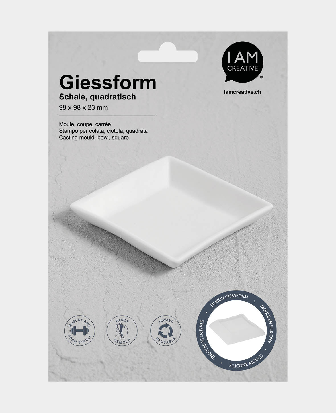 Silikon Giessform, quadratische Schale, 98 x 98 x 23 mm