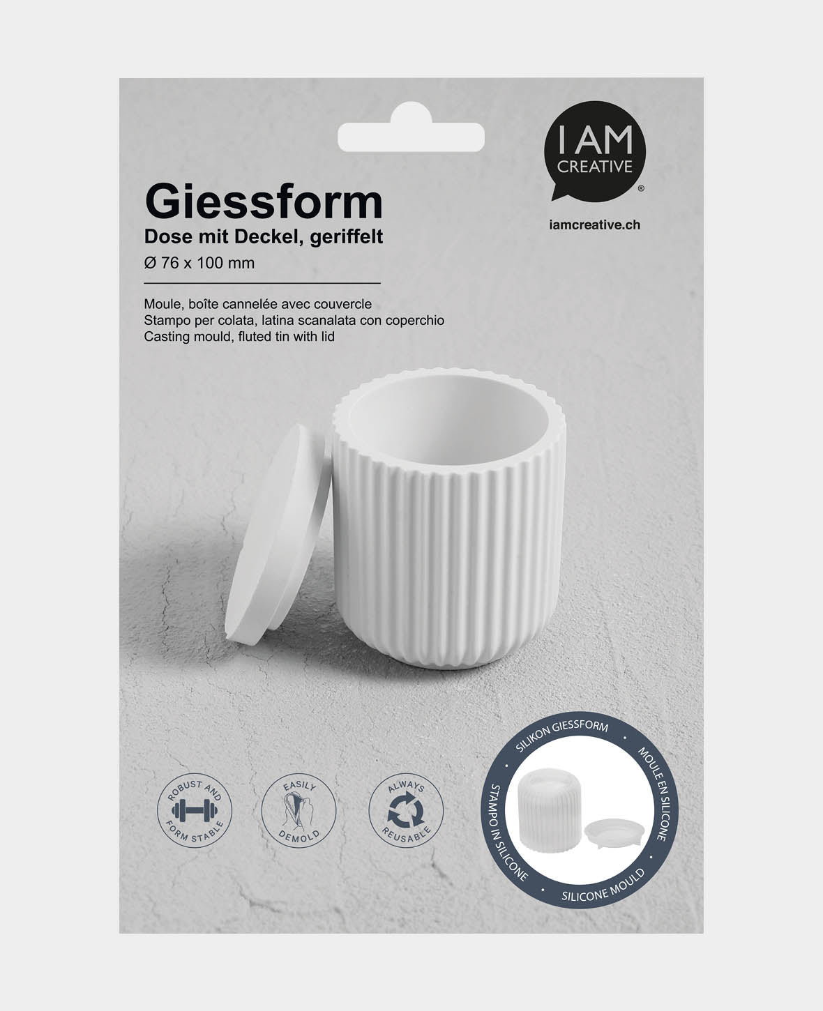 Silikon Giessform, geriffelte Dose mit Deckel, ø 76 x 100 mm