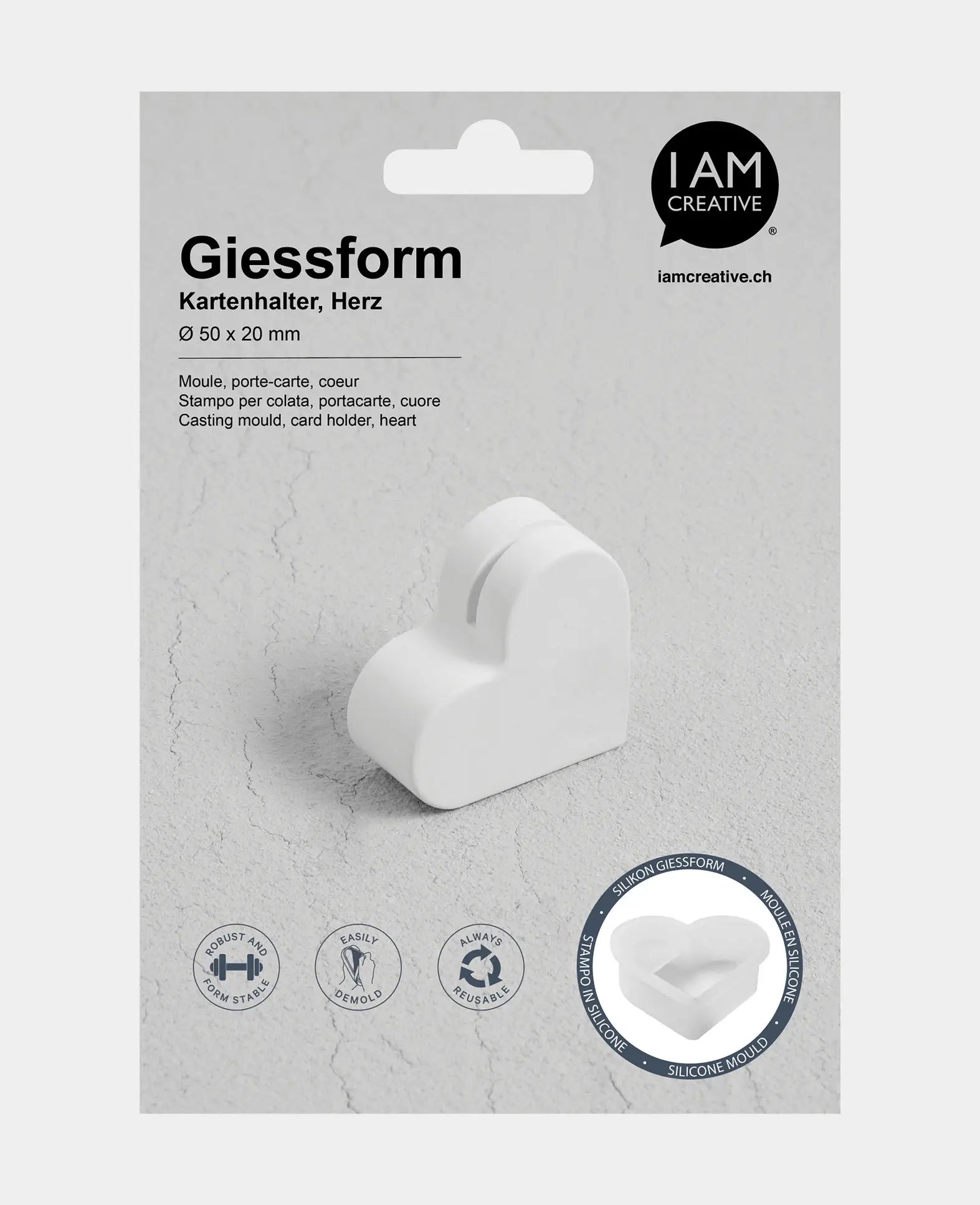 Silicone Mold, Heart Card Holder, 50 x 50 x 20 mm