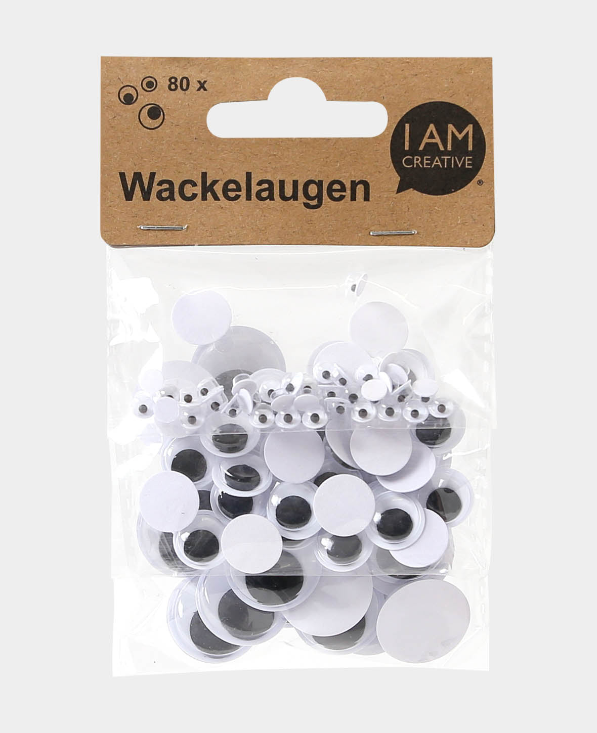 Wackelaugen rund, 3 Grössen, 28 x 5 mm, 28 x 12 mm, 24 x 20 mm, 80 Stk.