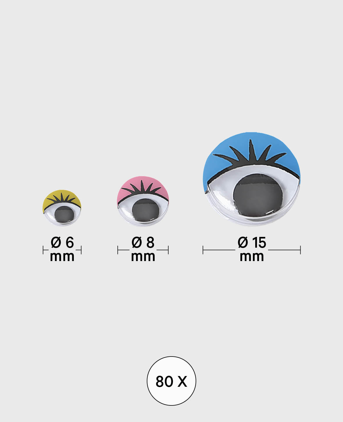 Wackelaugen Wimpern 3 Grössen, 80 Stk.