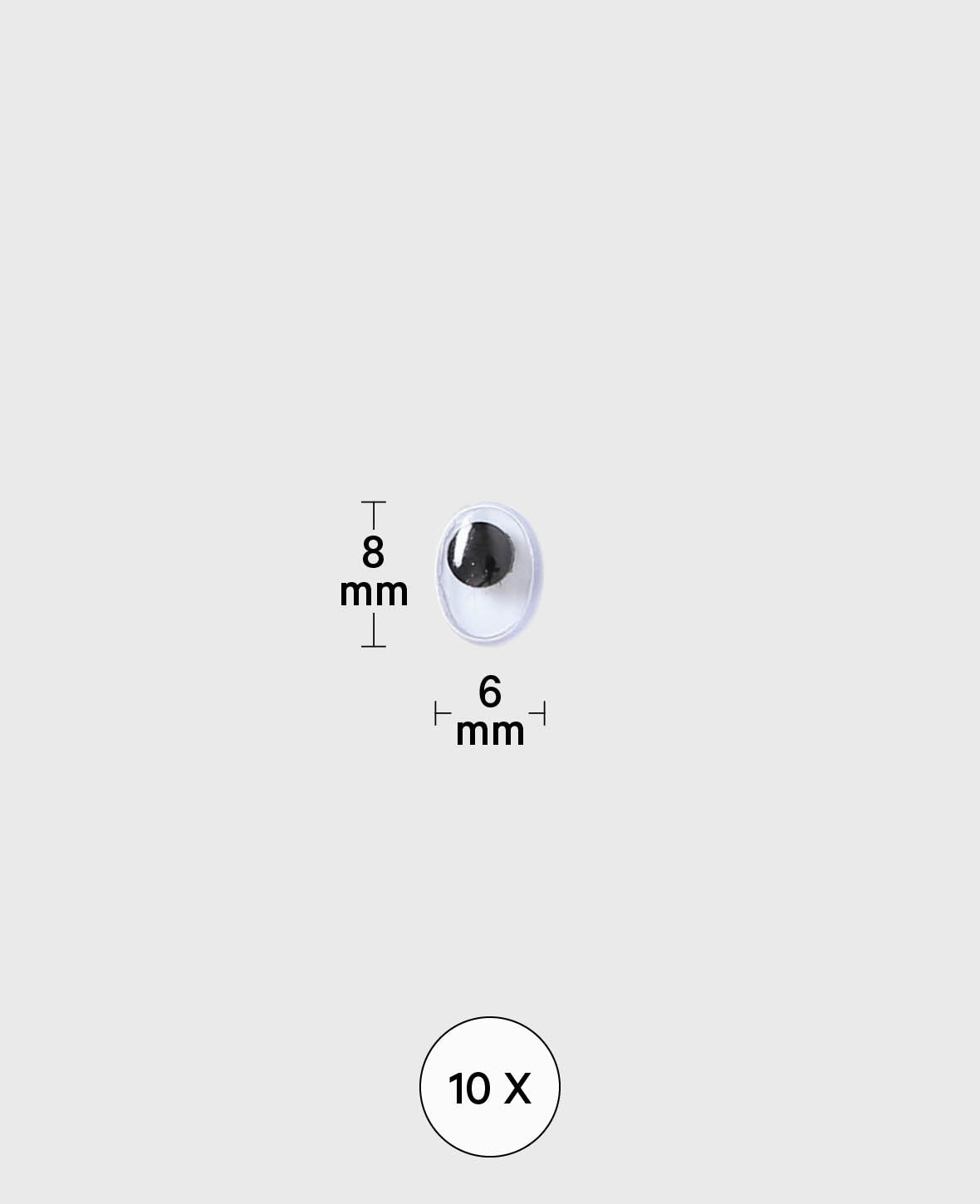 Yeux mobiles ovales 6 x 8 mm, 10 pièces