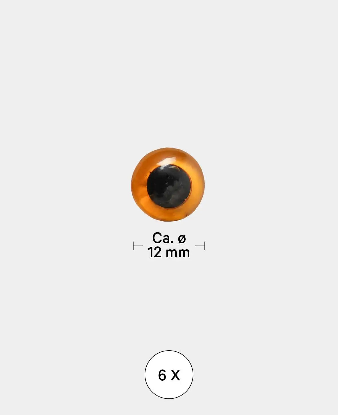 Yeux pour animaux avec anneau, verre, env. ø 12 mm, marron, 6 pcs.