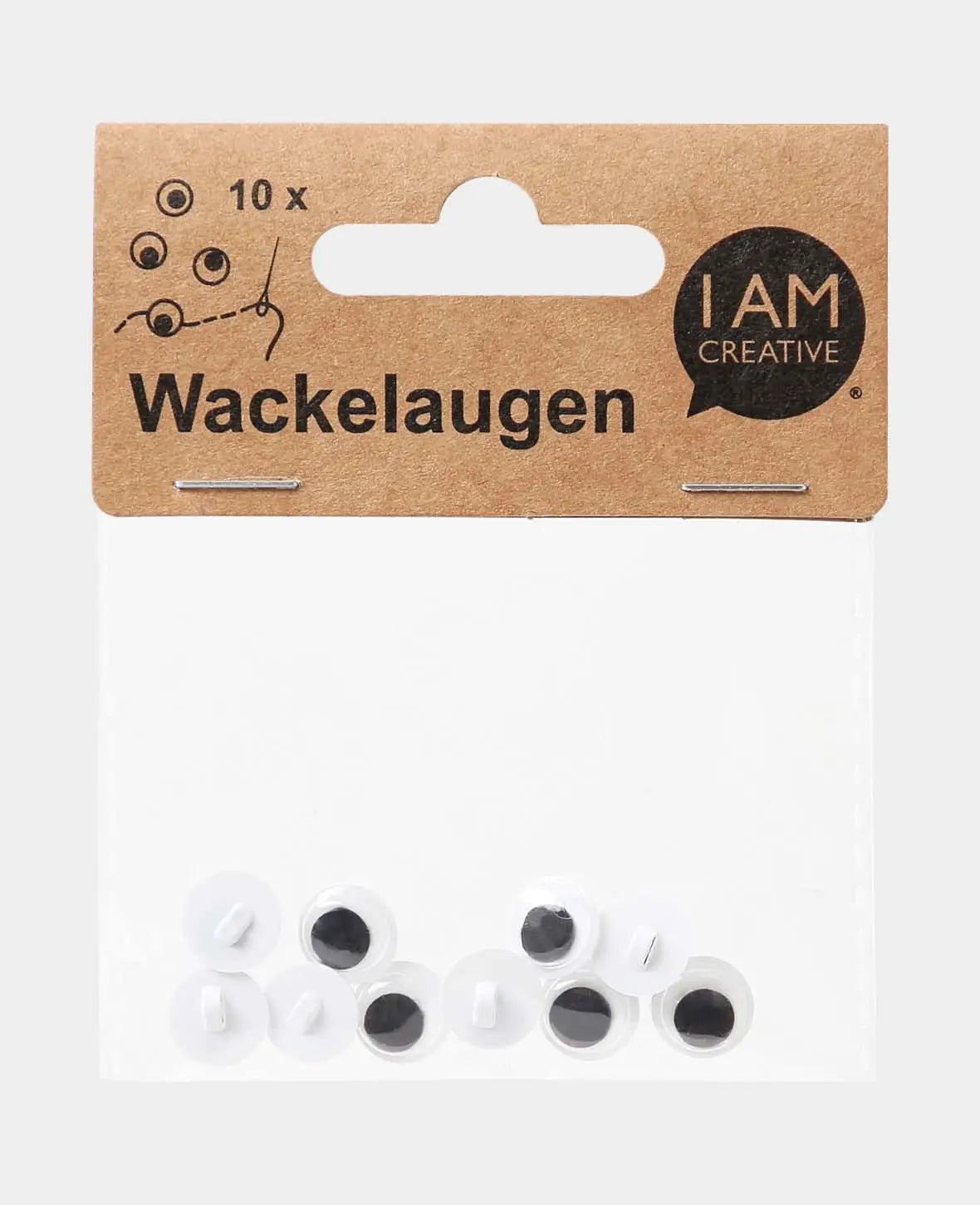 Wackelaugen mit Öse, ca. ø 10 mm, Weiss & Schwarz, 10 Stk.
