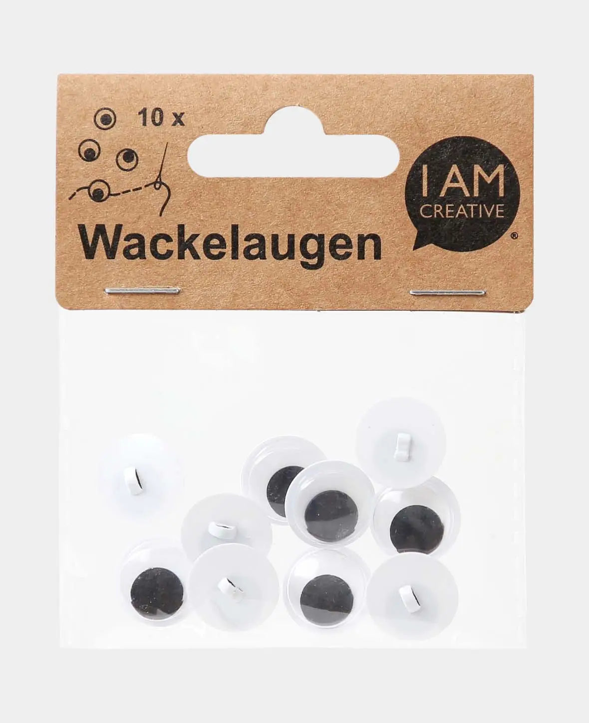 Wackelaugen mit Öse, ca. ø 15 mm, Weiss & Schwarz, 10 Stk.
