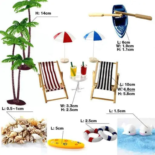 Decorative Miniature Beach Accessories Craft DIY Micro Beach, 19-piece
