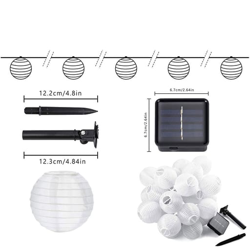 (5 m) Guirlande solaire 20 LED en papier, lampion décoratif, éclairage extérieur