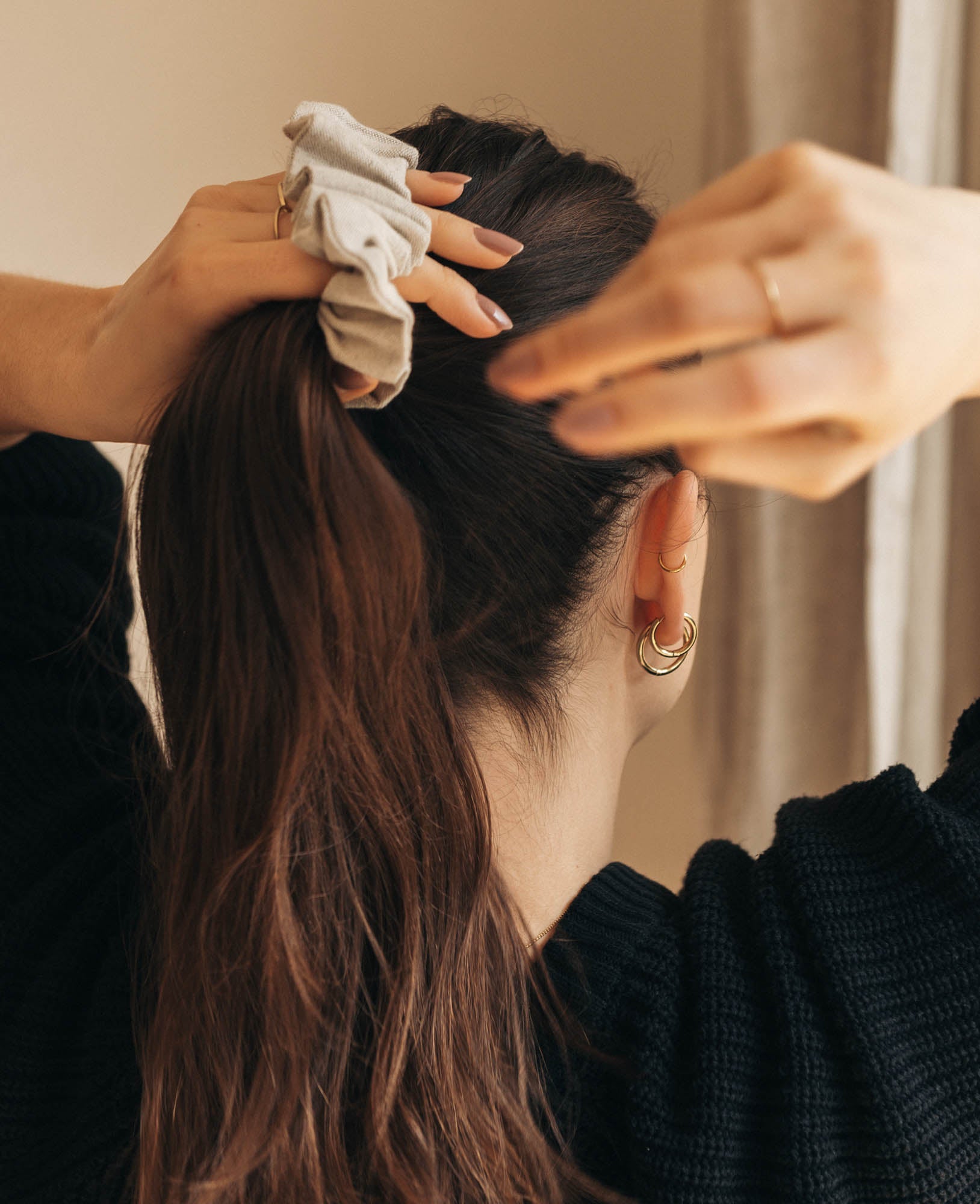 Reese Scrunchie, striped & beige