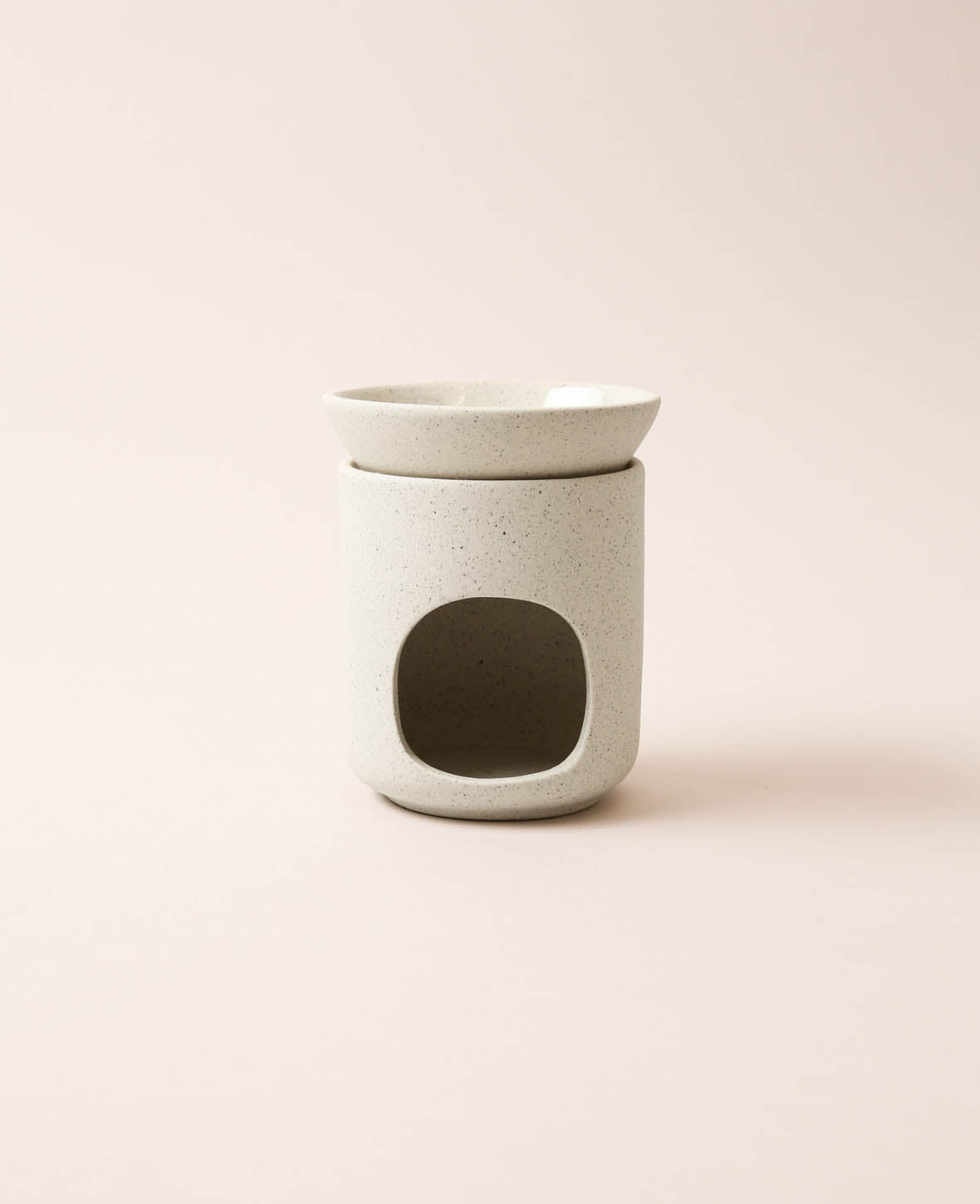 Duftlampe / Teelicht mit Duftölschale / Duftdiffusor, beige mit schwarzen Sprenkeln, Ø 11 cm