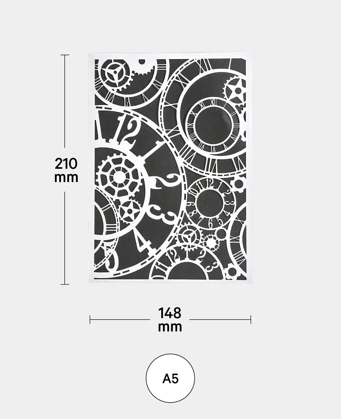 Pochoir Mouvement d'horlogerie, 148 x 210 mm (A5), blanc translucide