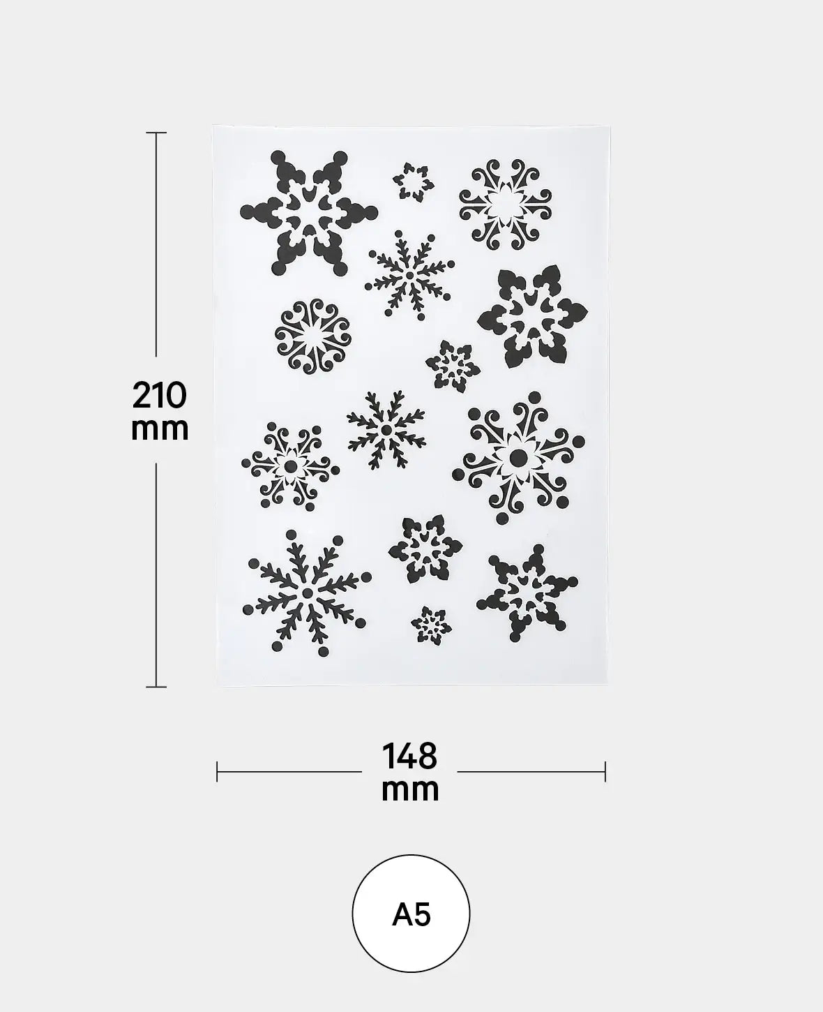 Pochoir Flocons de neige, 148 x 210 mm (A5), Blanc translucide