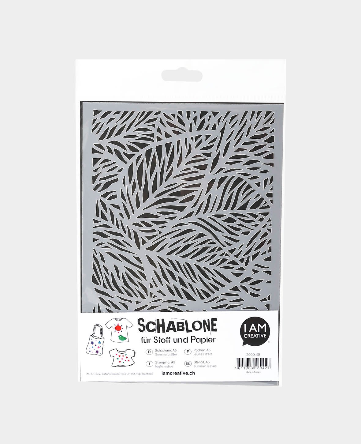 Pochoir feuilles d'été, 148 x 210 mm (A5), blanc translucide