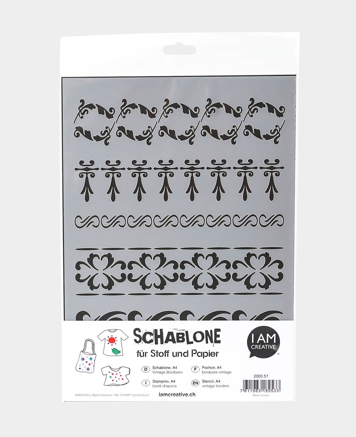 Schablone Bordüren I, 210 x 297 mm (A4), Weiss transluszent