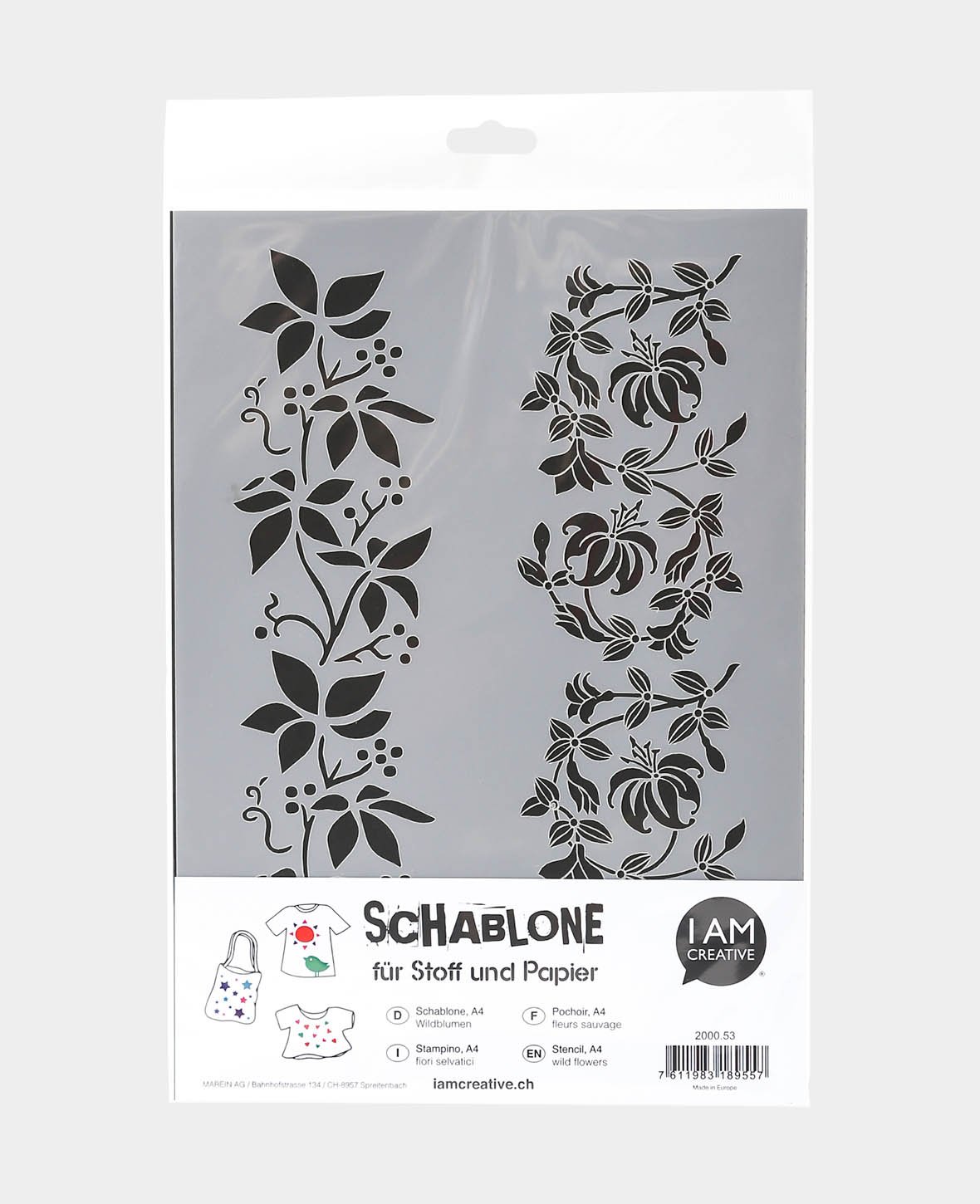 Pochoir Fleurs sauvages, 210 x 297 mm (A4), Blanc translucide