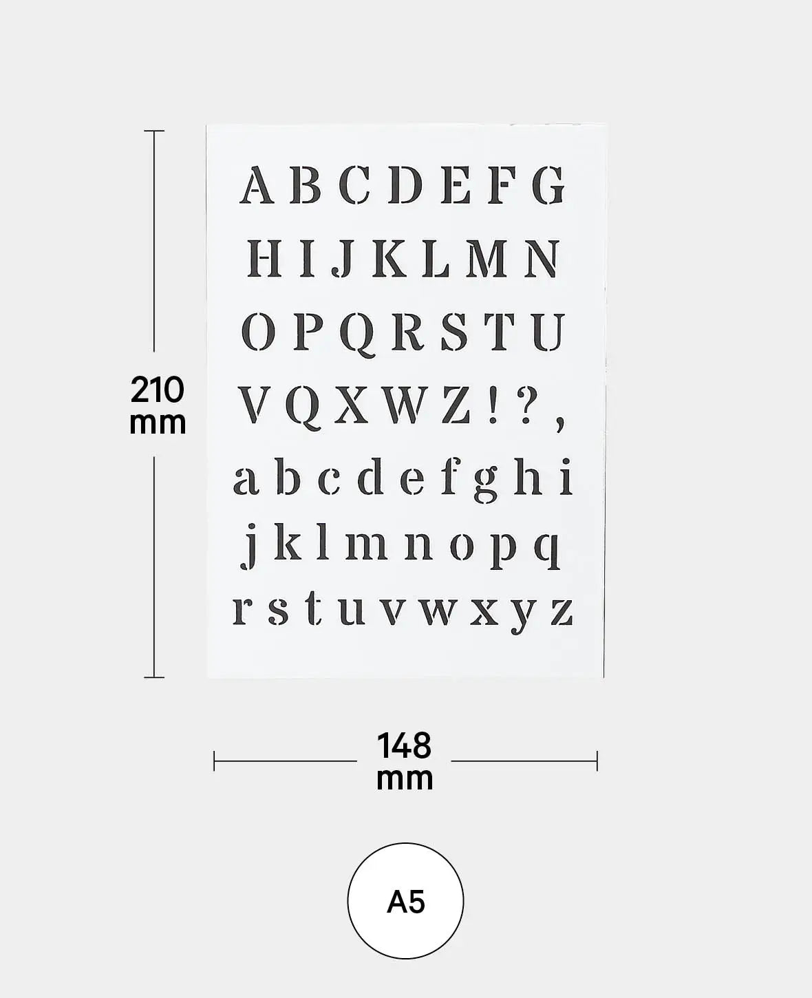 Pochoir alphabet, 148 x 210 mm (A5), blanc translucide