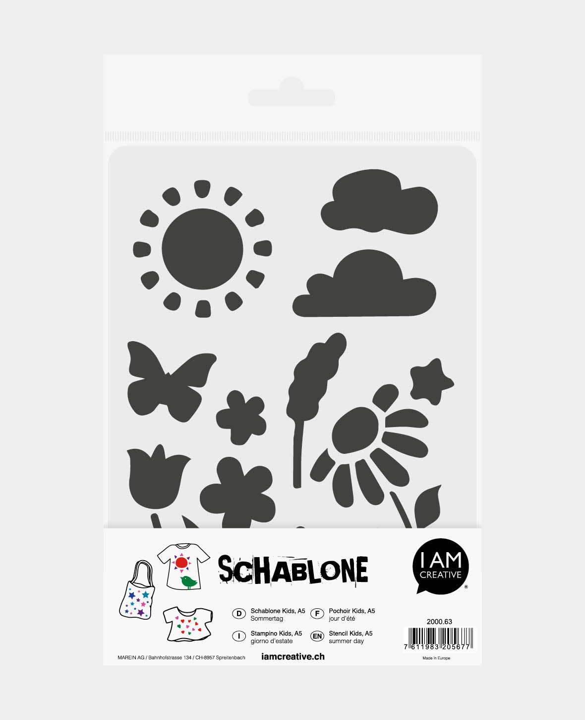 Pochoir "Jour d'été" pour enfants, 148 x 210 mm (A5), blanc translucide