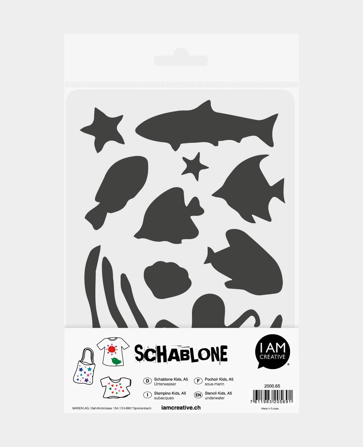 Pochoir enfants sous-marin, 148 x 210 mm (A5), blanc translucide