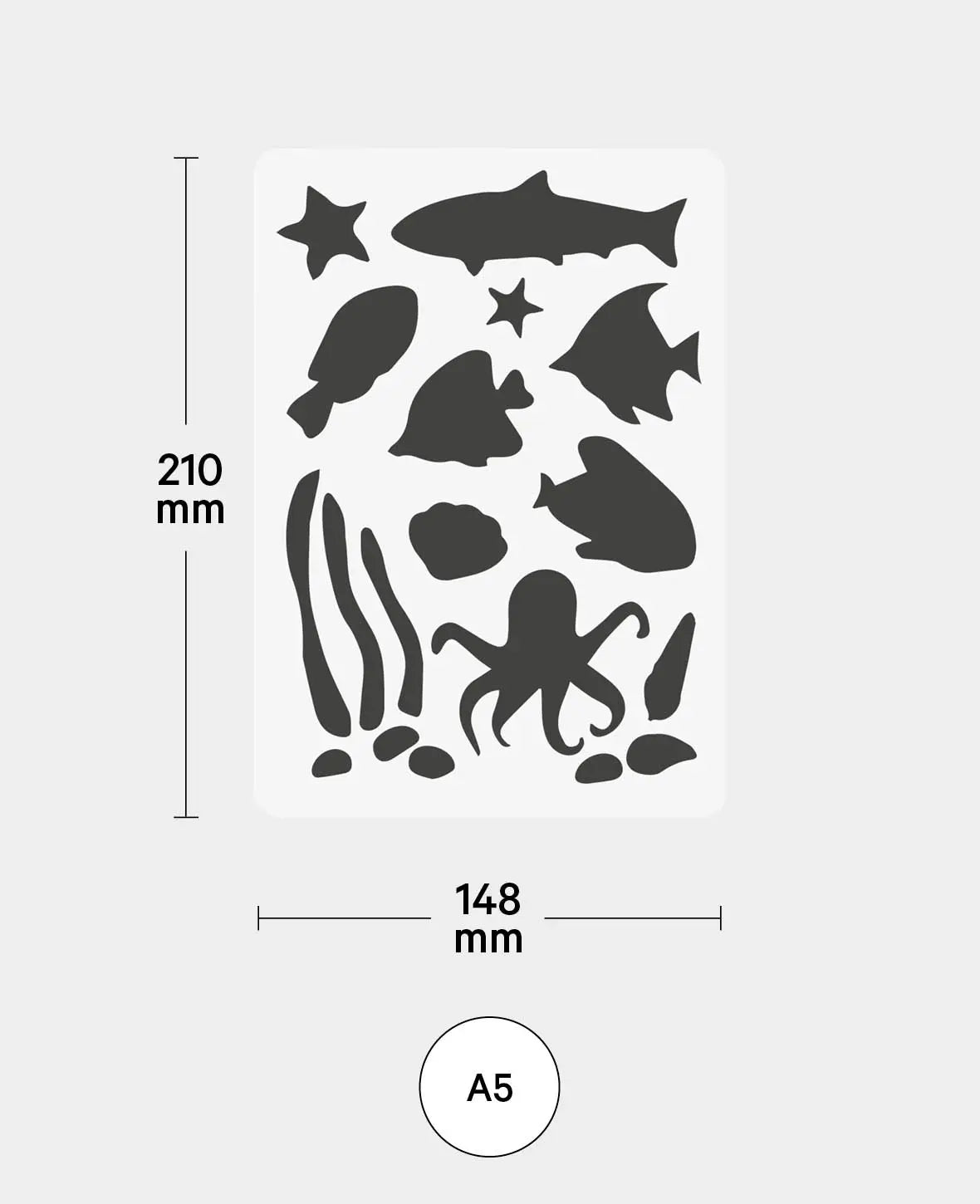 Pochoir enfants sous-marin, 148 x 210 mm (A5), blanc translucide