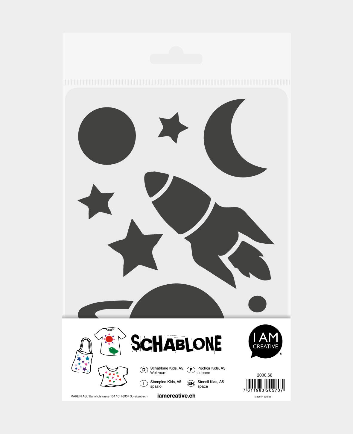 Pochoir Enfant Espace, 148 x 210 mm (A5), Blanc translucide