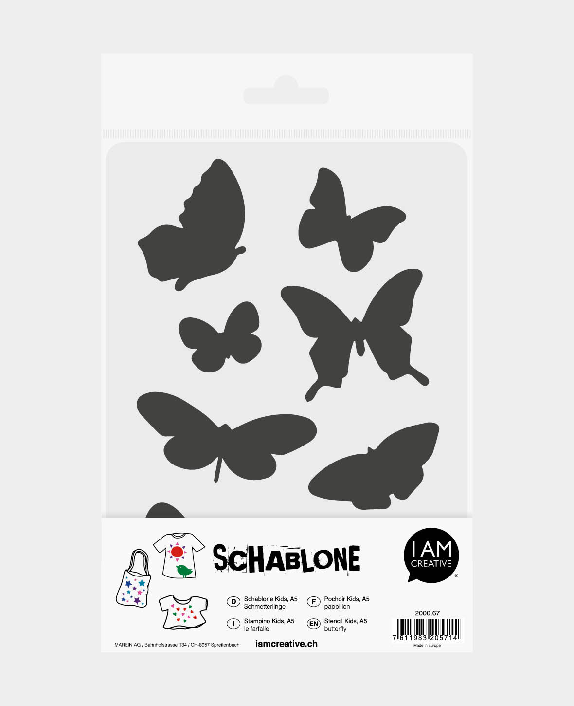 Pochoir enfants Papillons, 148 x 210 mm (A5), Blanc translucide