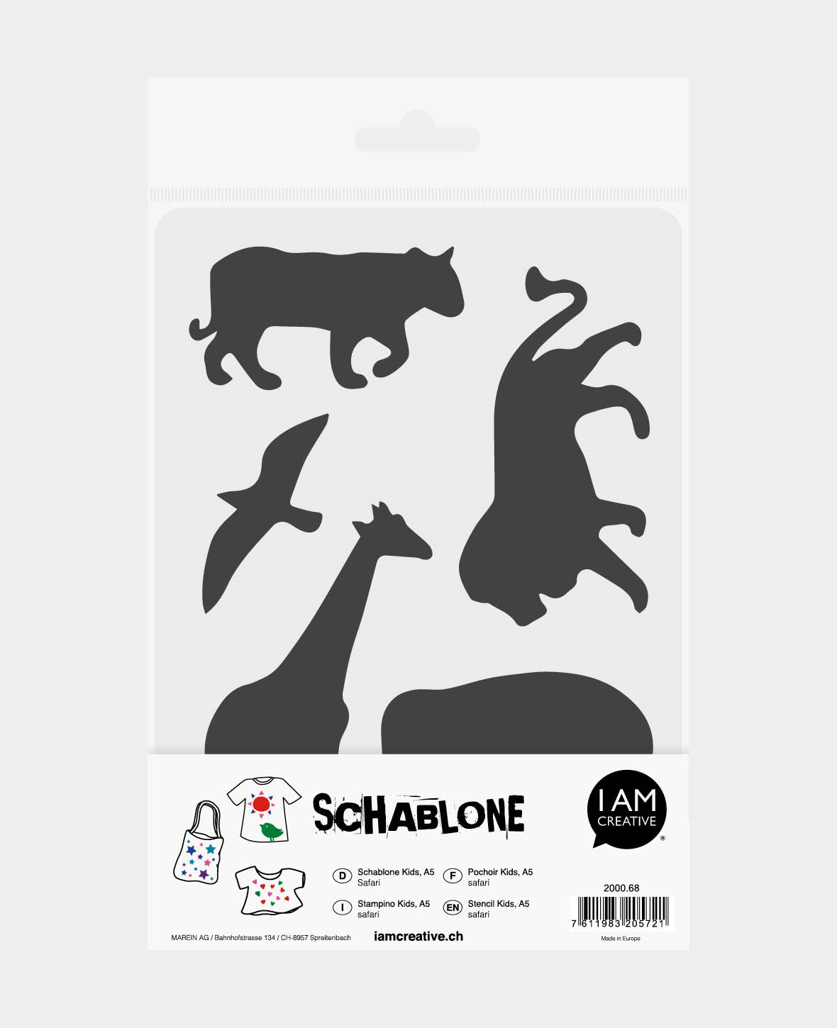 Pochoir Kids Safari, 148 x 210 mm (A5), Blanc translucide