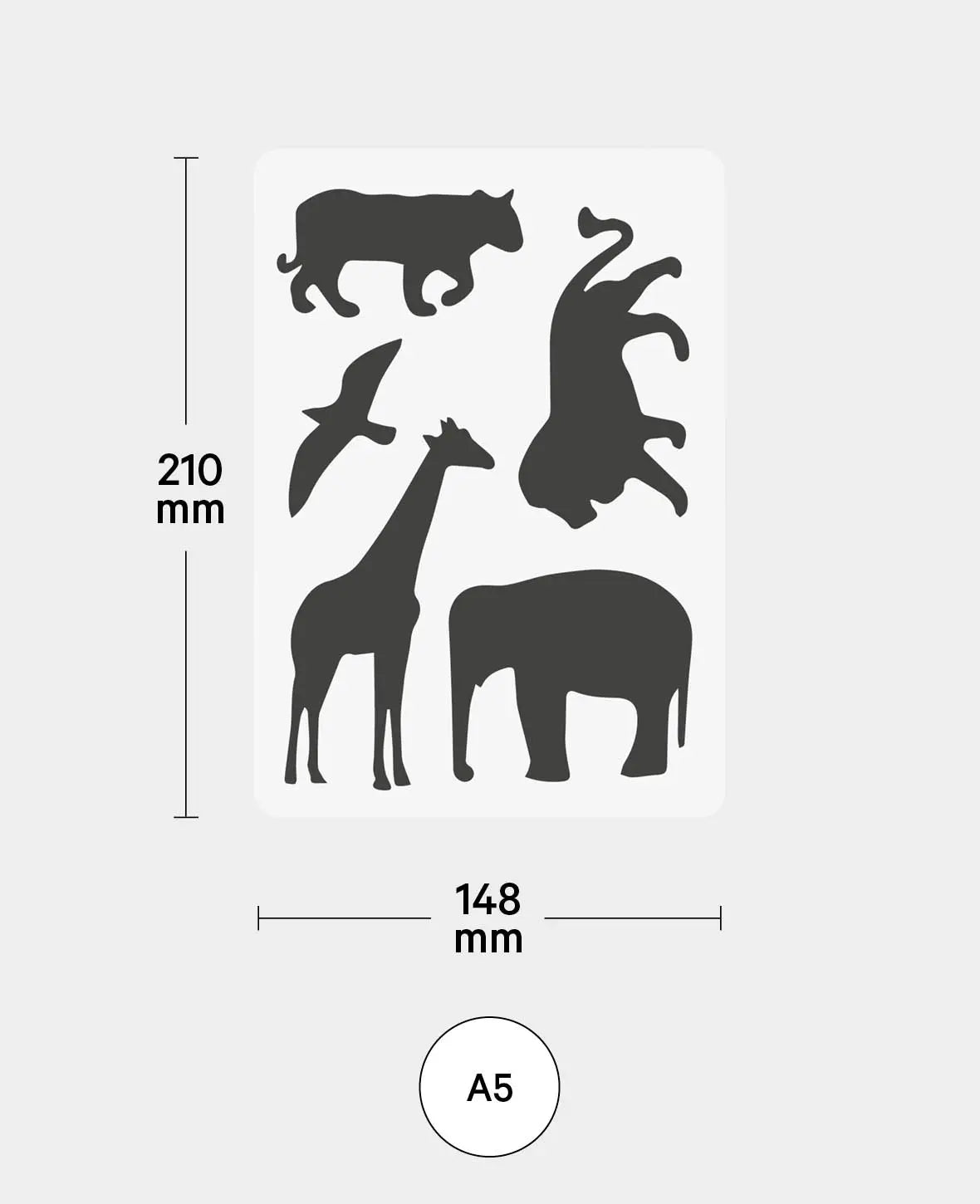 Pochoir Kids Safari, 148 x 210 mm (A5), Blanc translucide