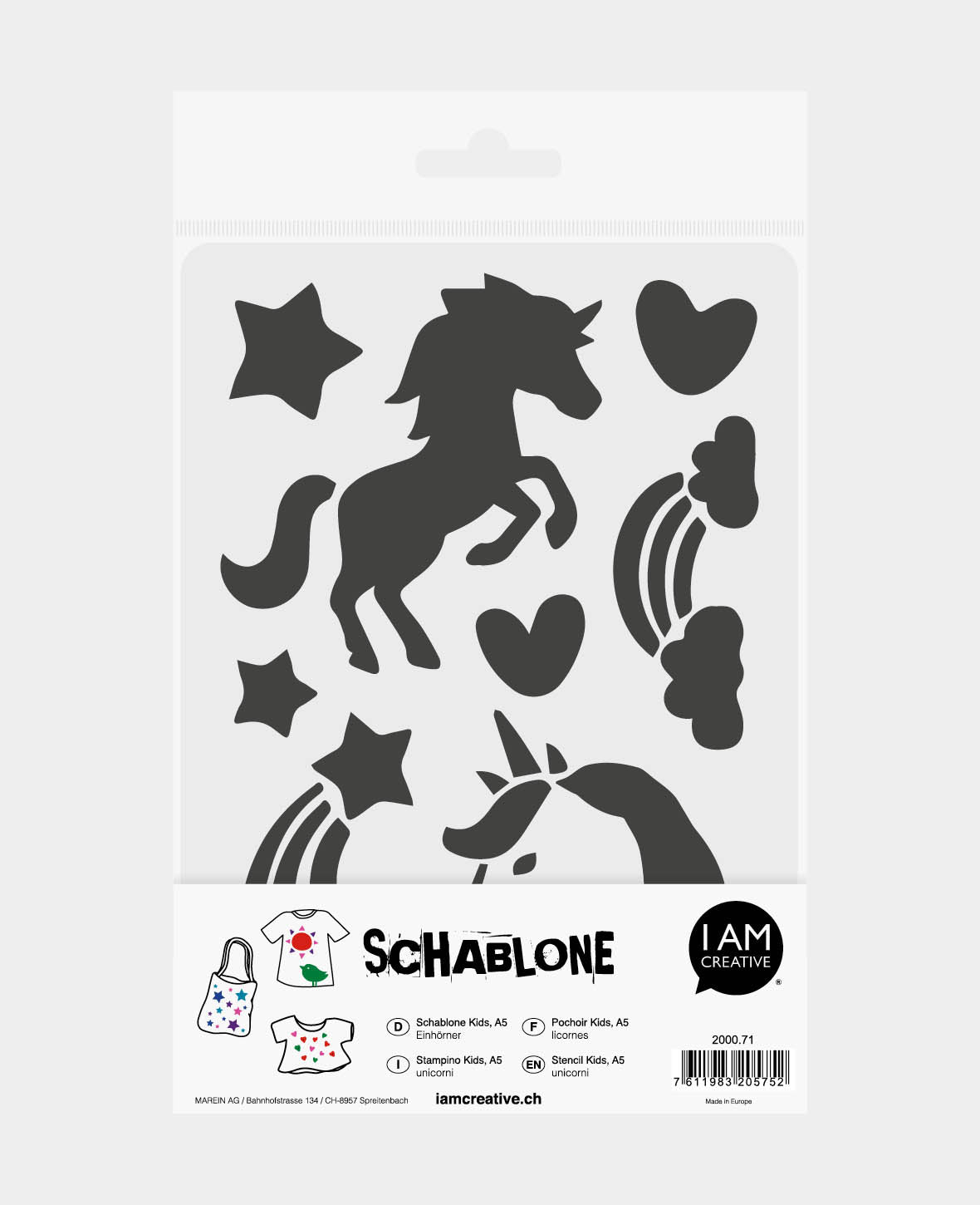 Pochoir enfants licornes, 148 x 210 mm (A5), Blanc translucide