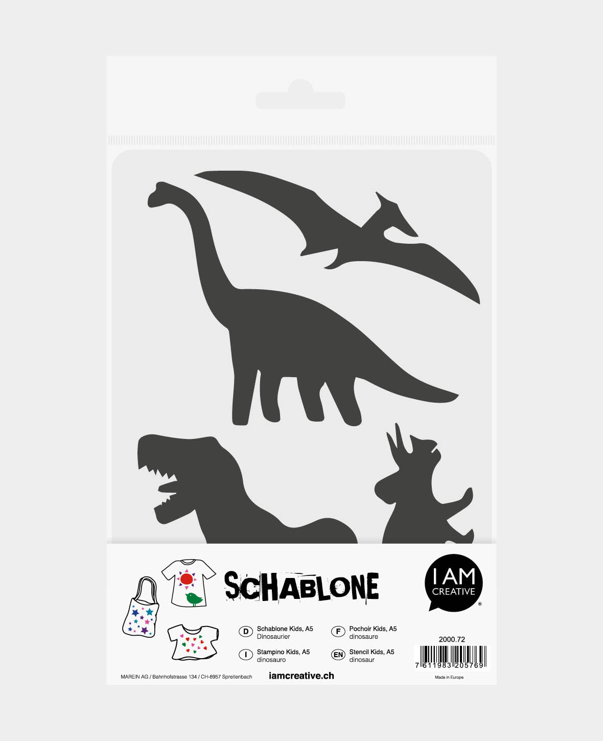 Pochoir enfants dinosaures, 148 x 210 mm (A5), Blanc translucide,