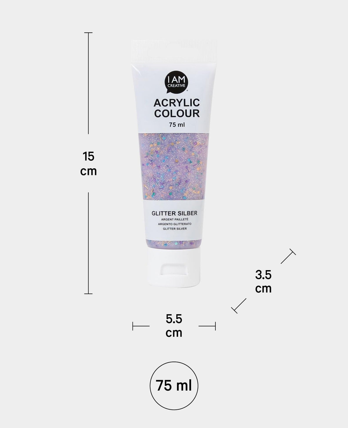 Acrylfarbe, Glitter Silber, 75 ml