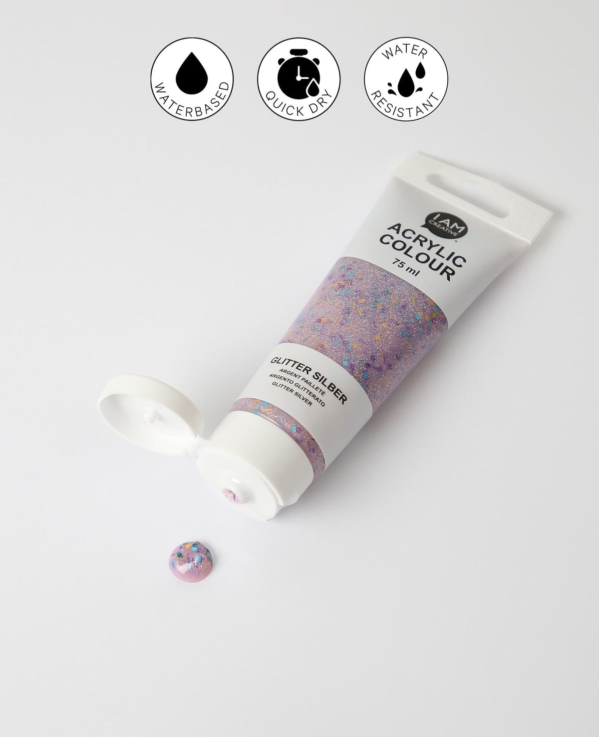 Acrylfarbe, Glitter Silber, 75 ml
