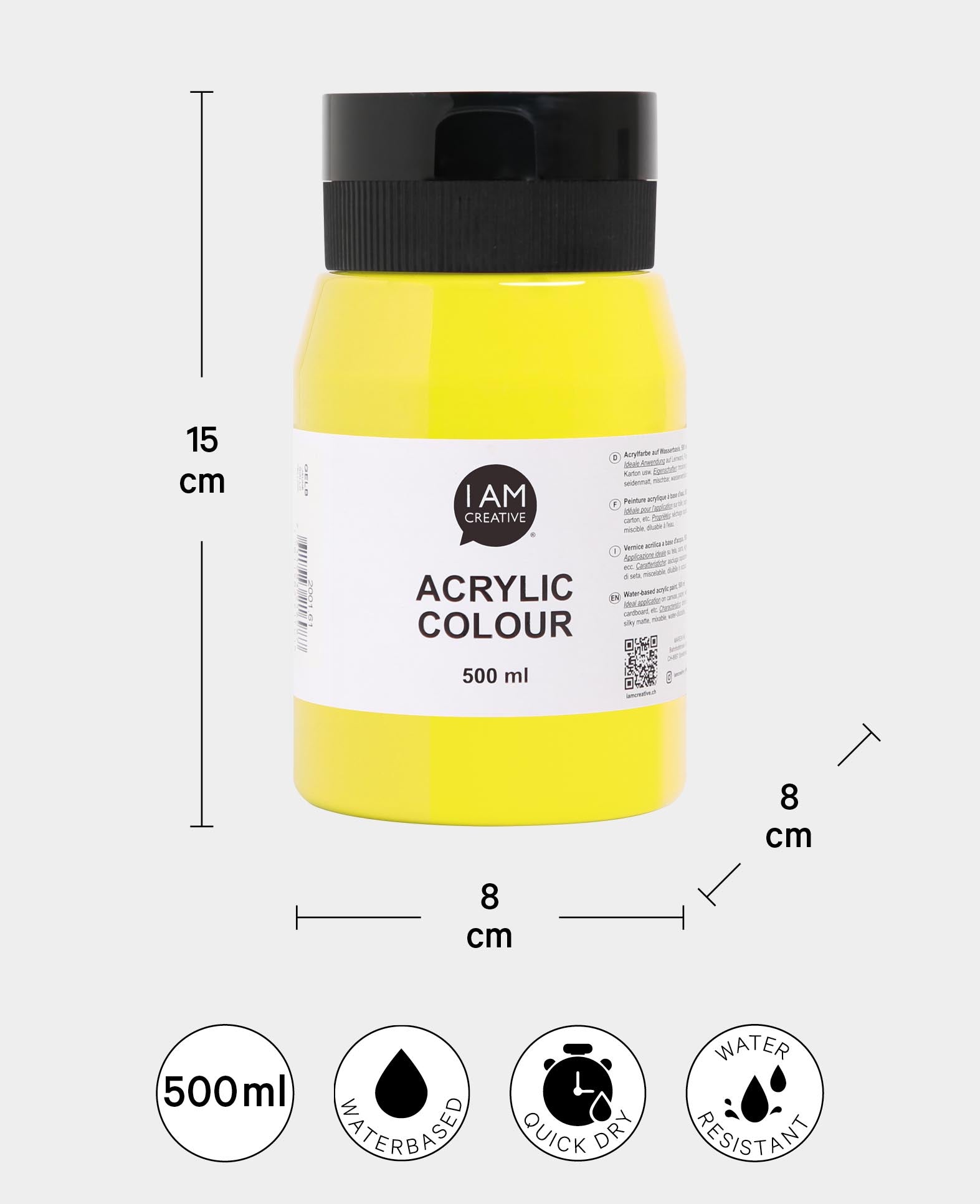 Peinture acrylique, Jaune, 500 ml