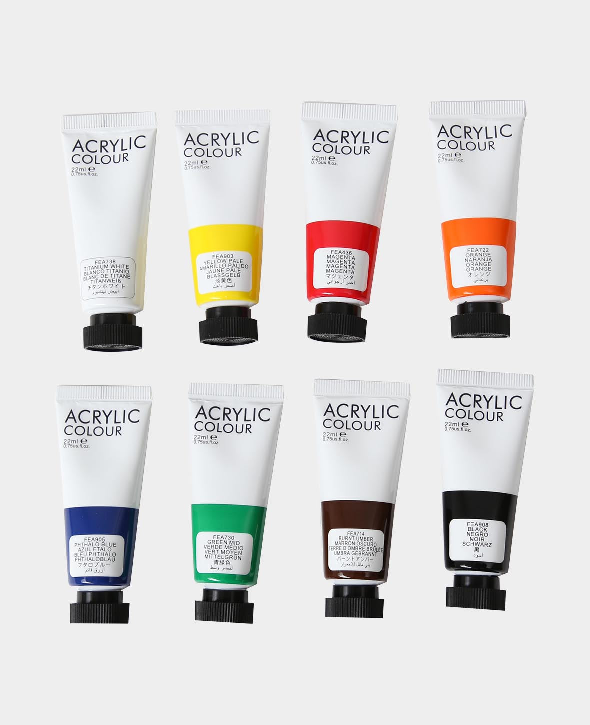 Set de couleurs acryliques de base, 8 x 22 ml