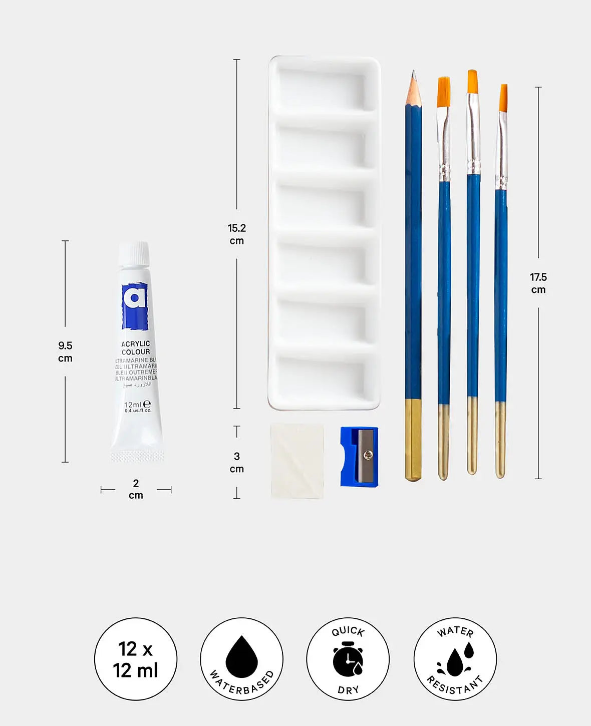 Acrylic Art Set, 12 x 12 ml, 19 pcs.