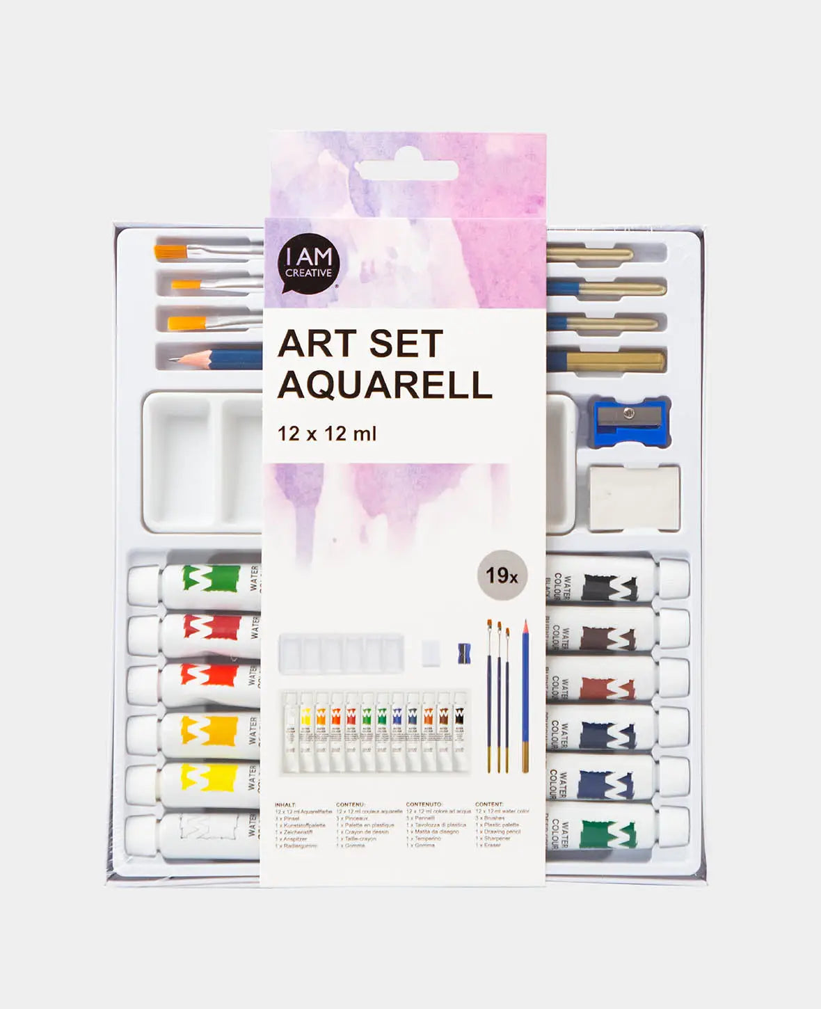 Watercolor Art Set, 12 x 12 ml, 19 pcs.