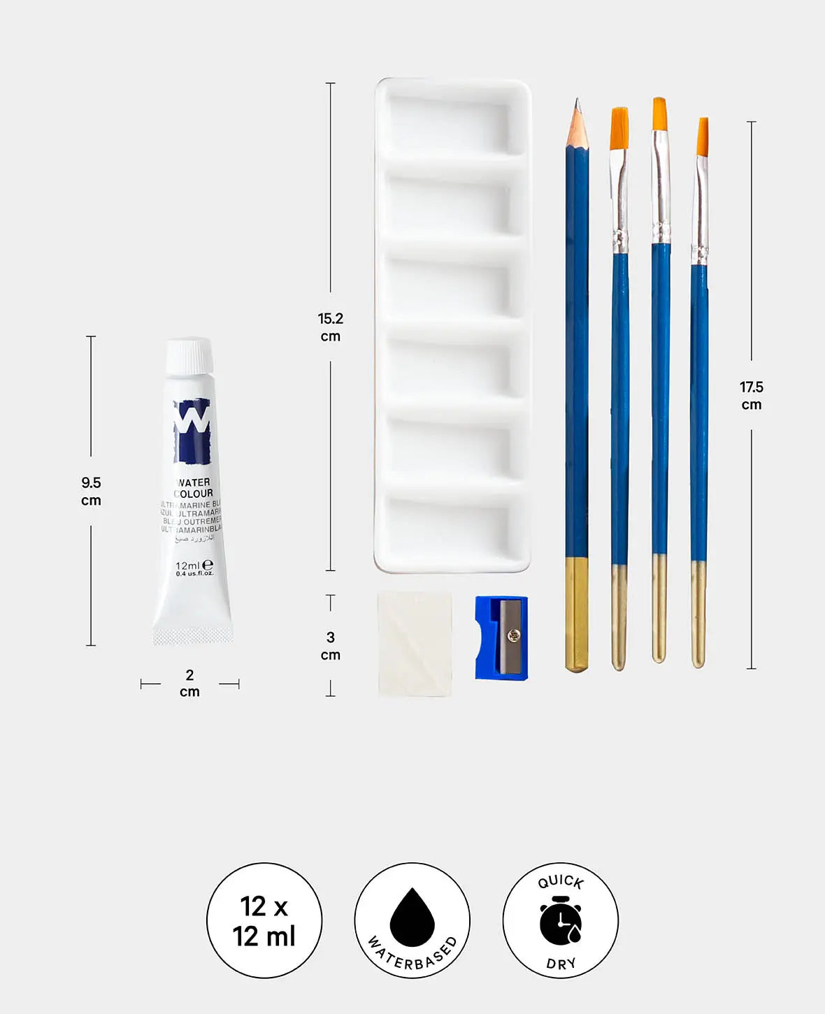 Watercolor Art Set, 12 x 12 ml, 19 pcs.
