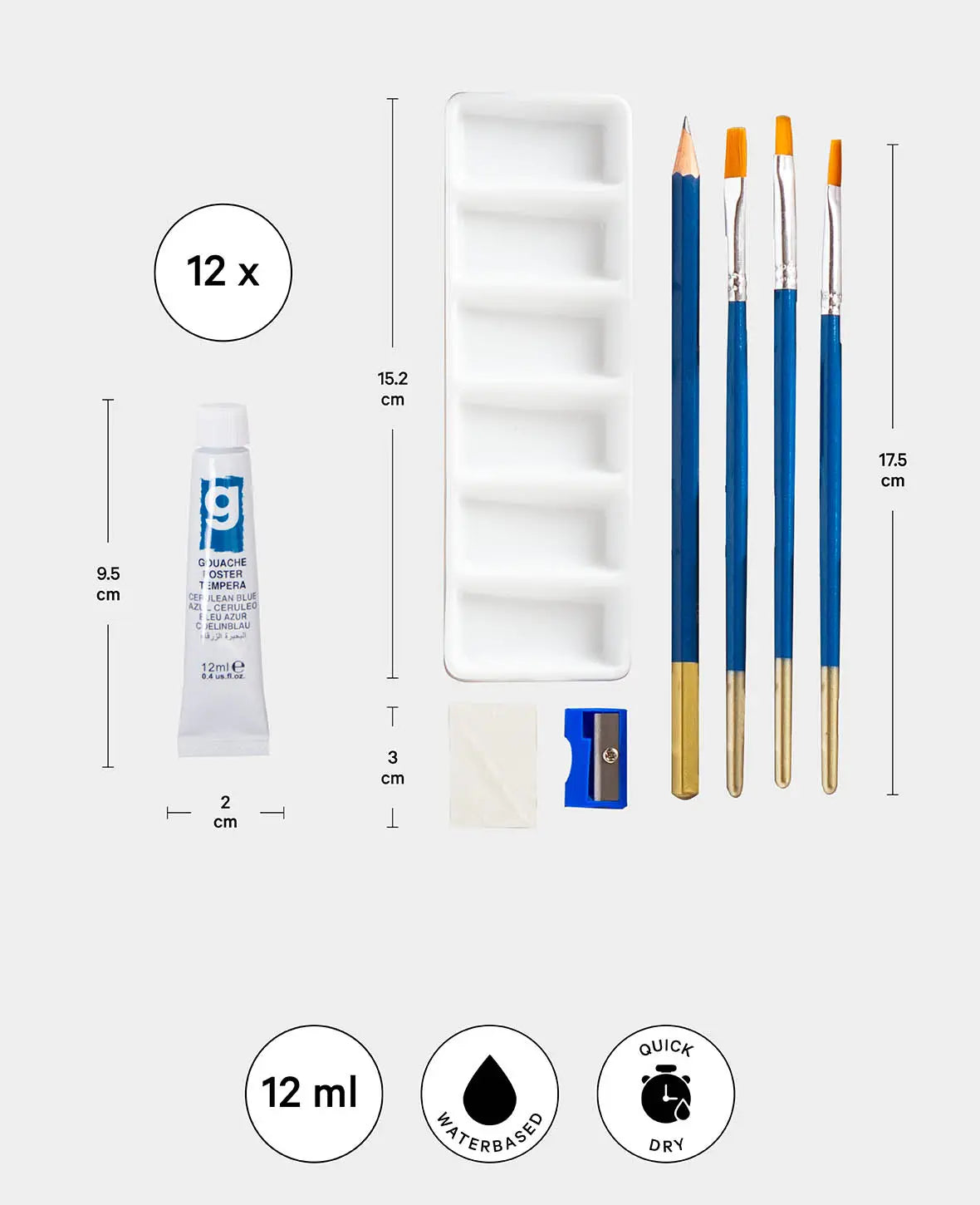 Art Set Gouache, 12 x 12 ml, 19 tlg.