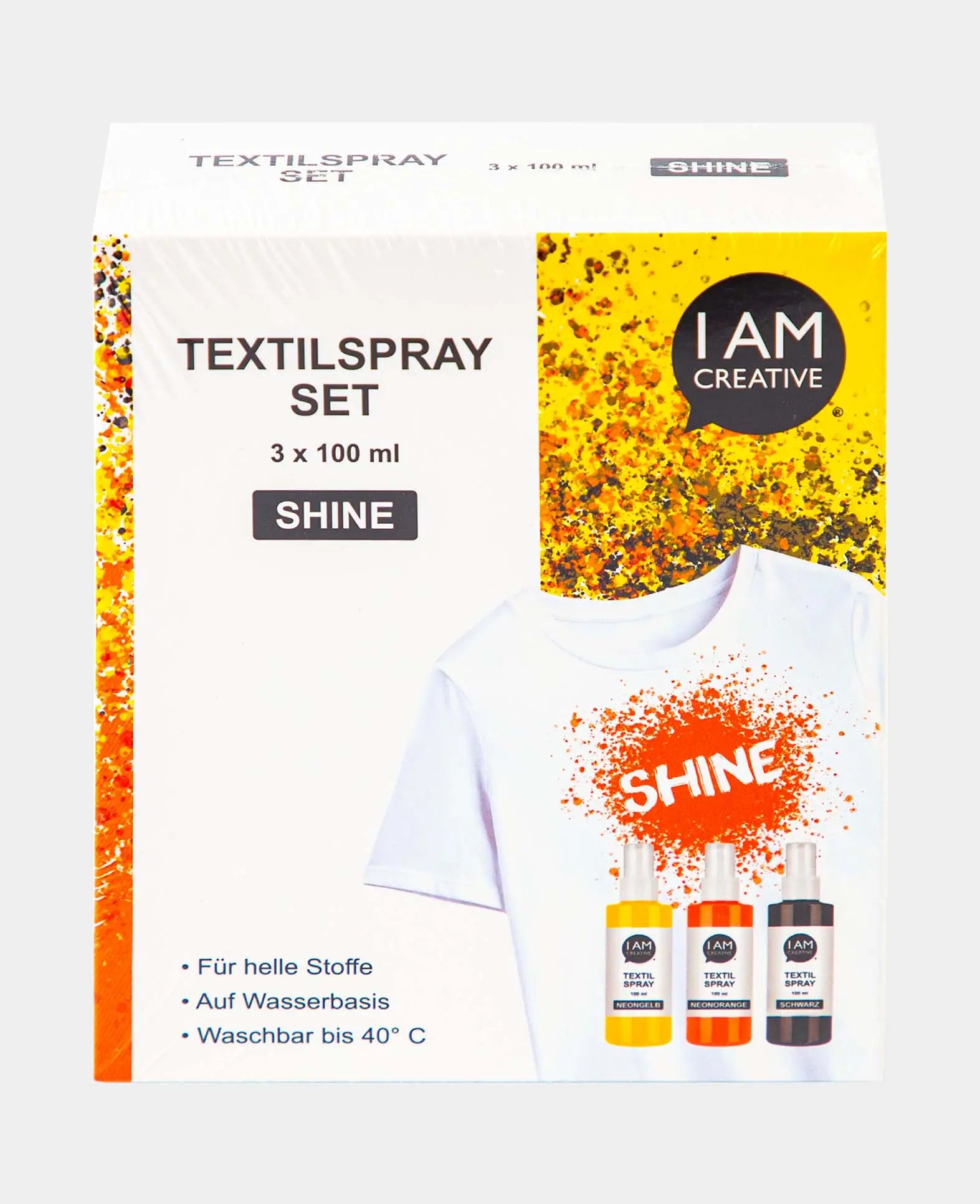 Textilspray Set Shine, neongelb, neonorange, schwarz, 100ml, 3 Stk.