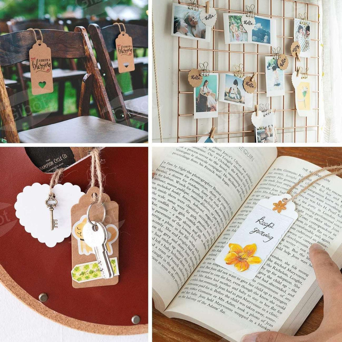 Gift Tags Craft Labels + Jute Twine – Brown / White, 200 pcs.