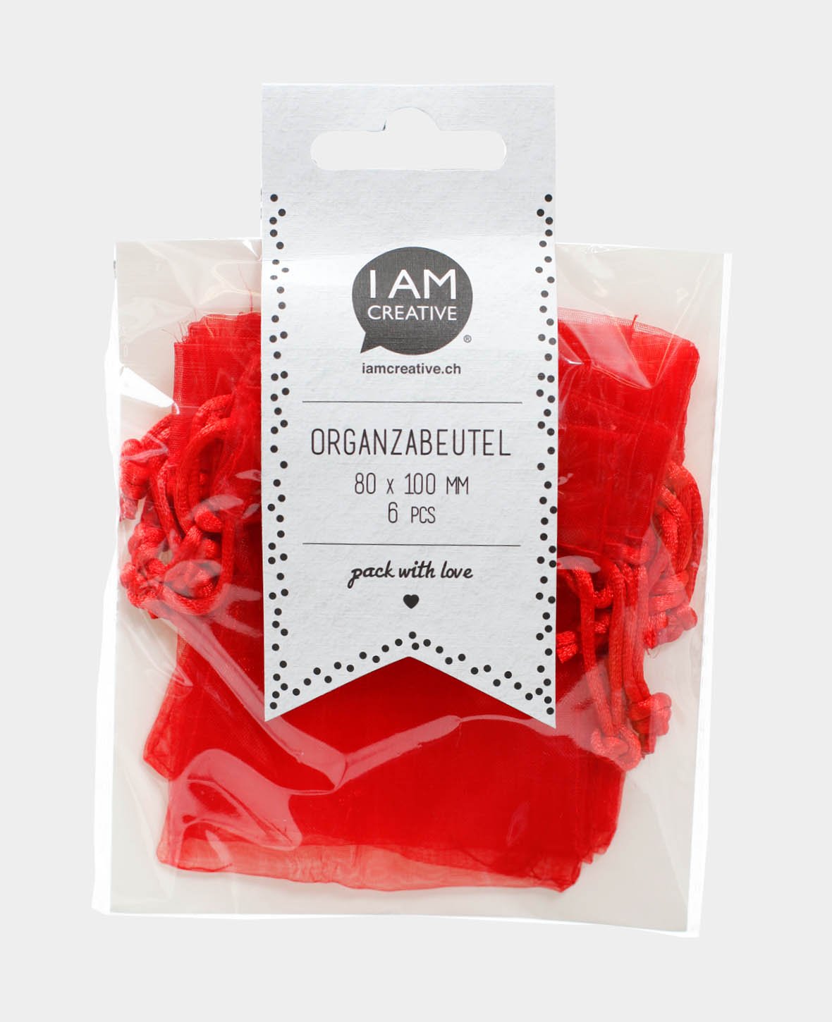 Organza bags 10 cm set of 6, red