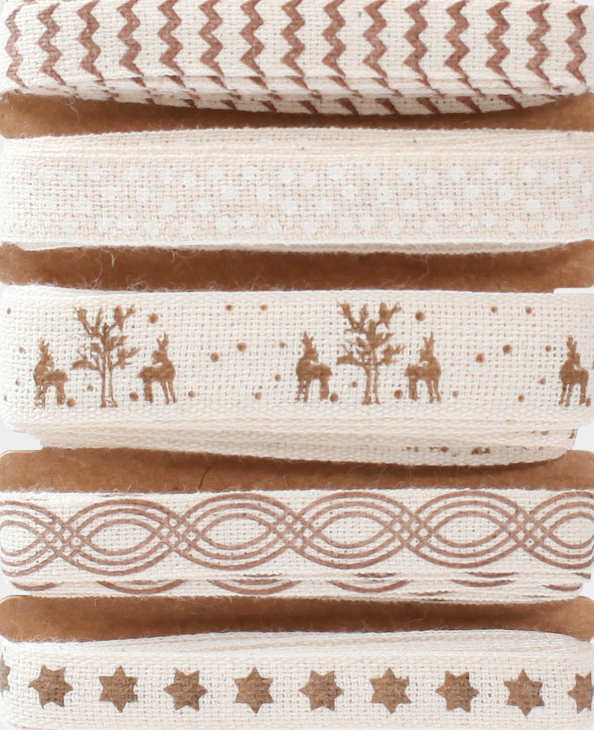 Dekobänder / Geschenkbänder Weihnachten, Beige & Braun, 15 mm x 2 m