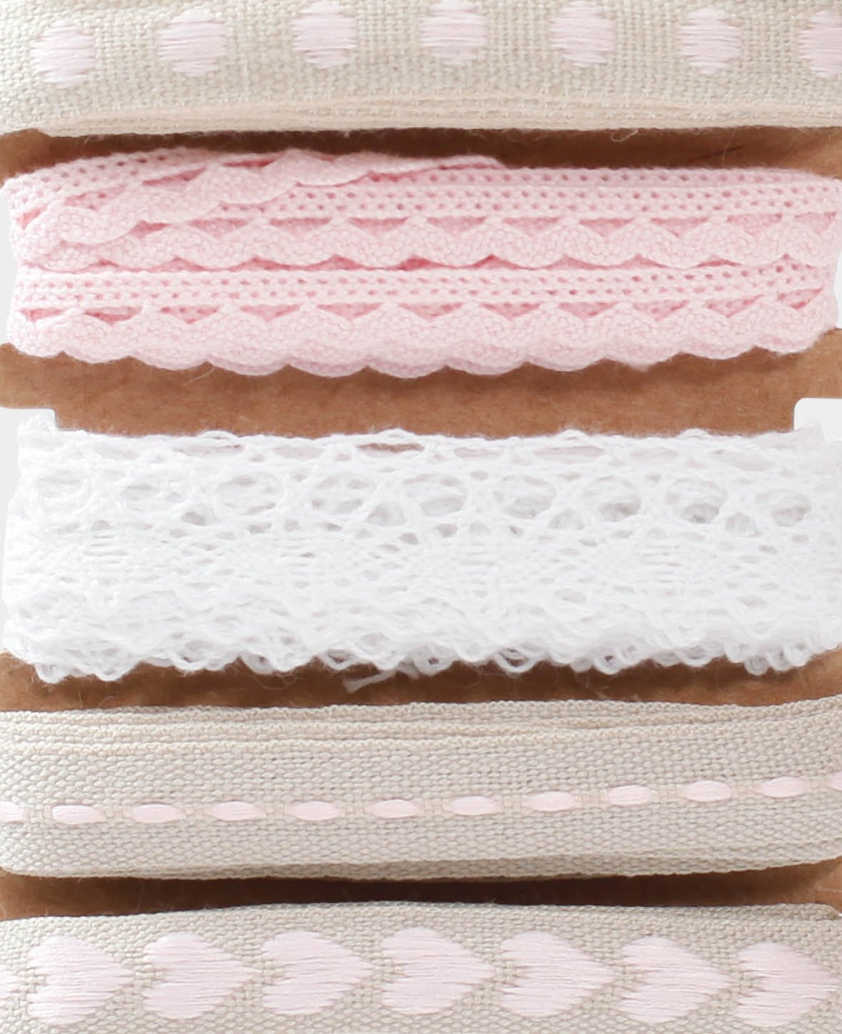 Dekobänder / Geschenkbänder, Beige & Rosa & Weiss, 15 mm x 2 m