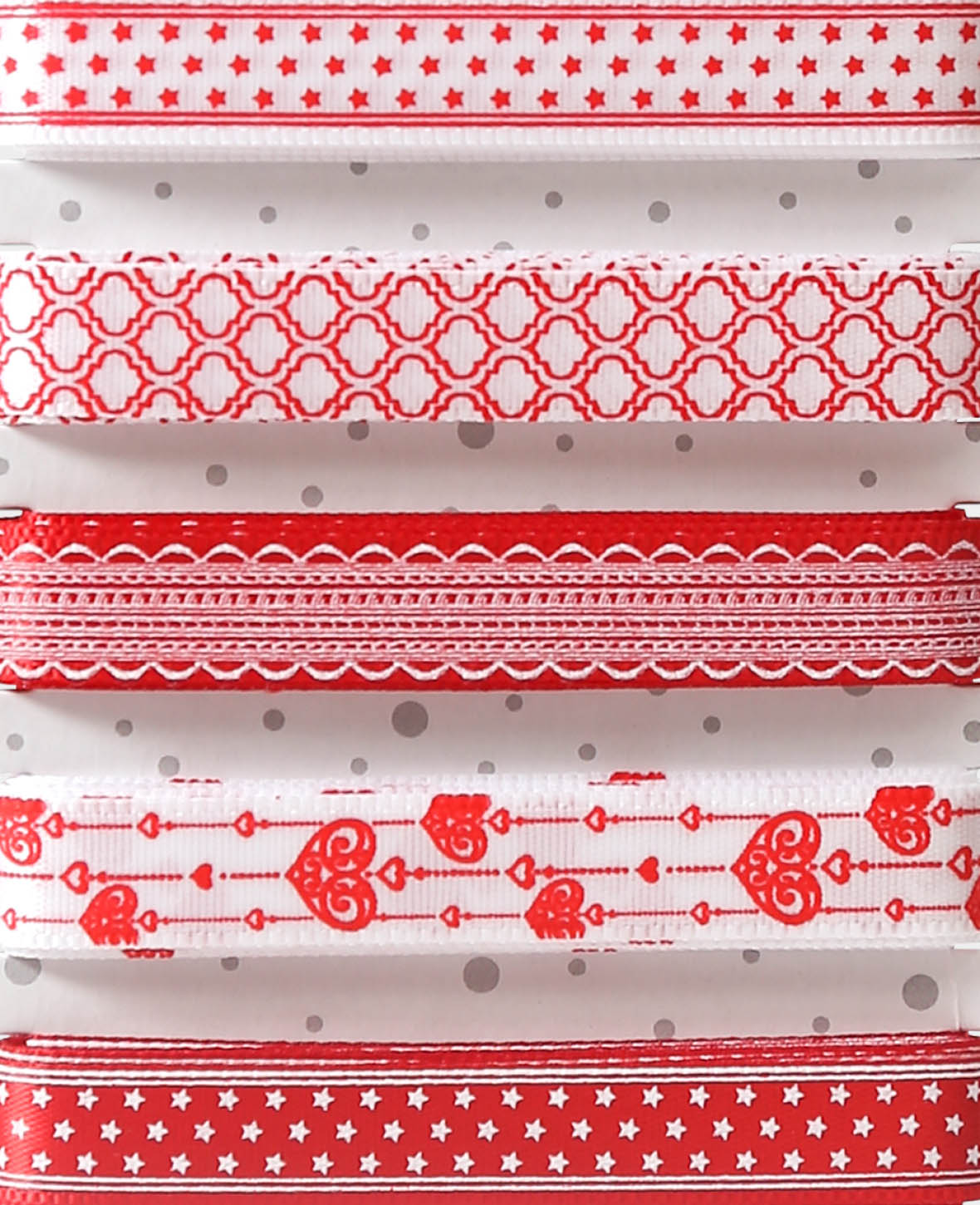 Dekobänder / Geschenkbänder Herzen Weiss & Rot
